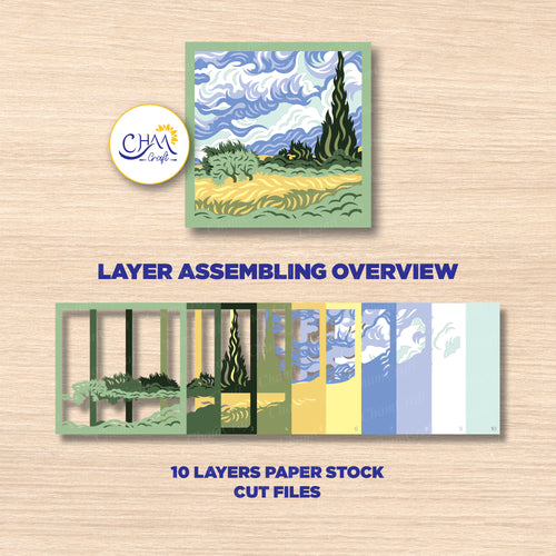 3D Wheat Field With Cypresses Shadow Box SVG Paper Cut Template