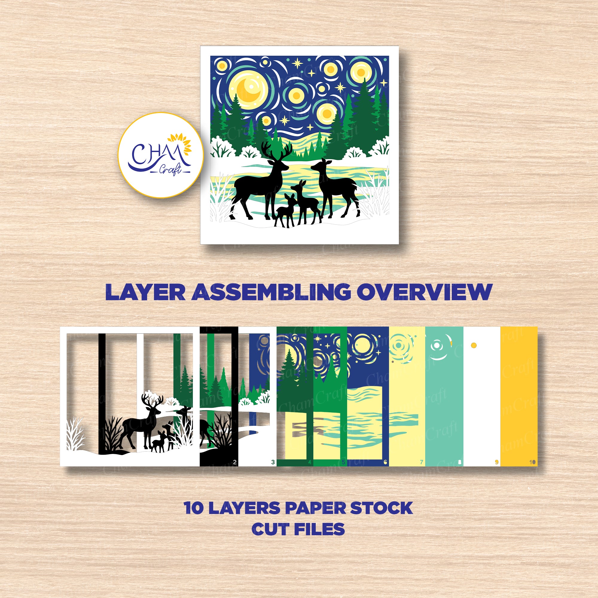 3D Winter Deer Shadow Box SVG Paper Cut Template