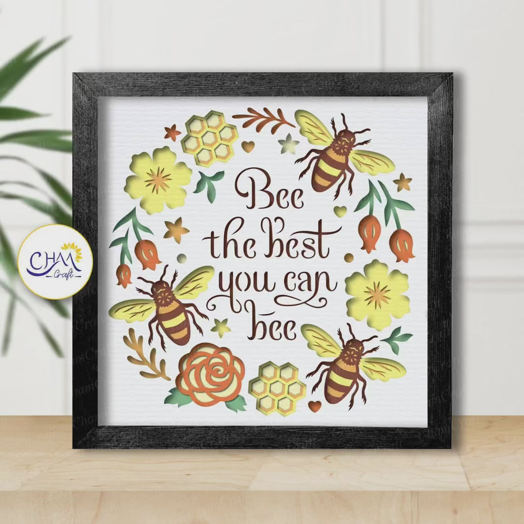 3D Bee The Best Shadow Box SVG Paper Cut Template