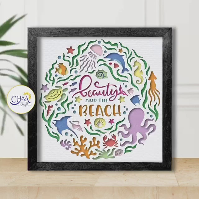 3D Beauty And The Beach Shadow Box SVG Paper Cut Template