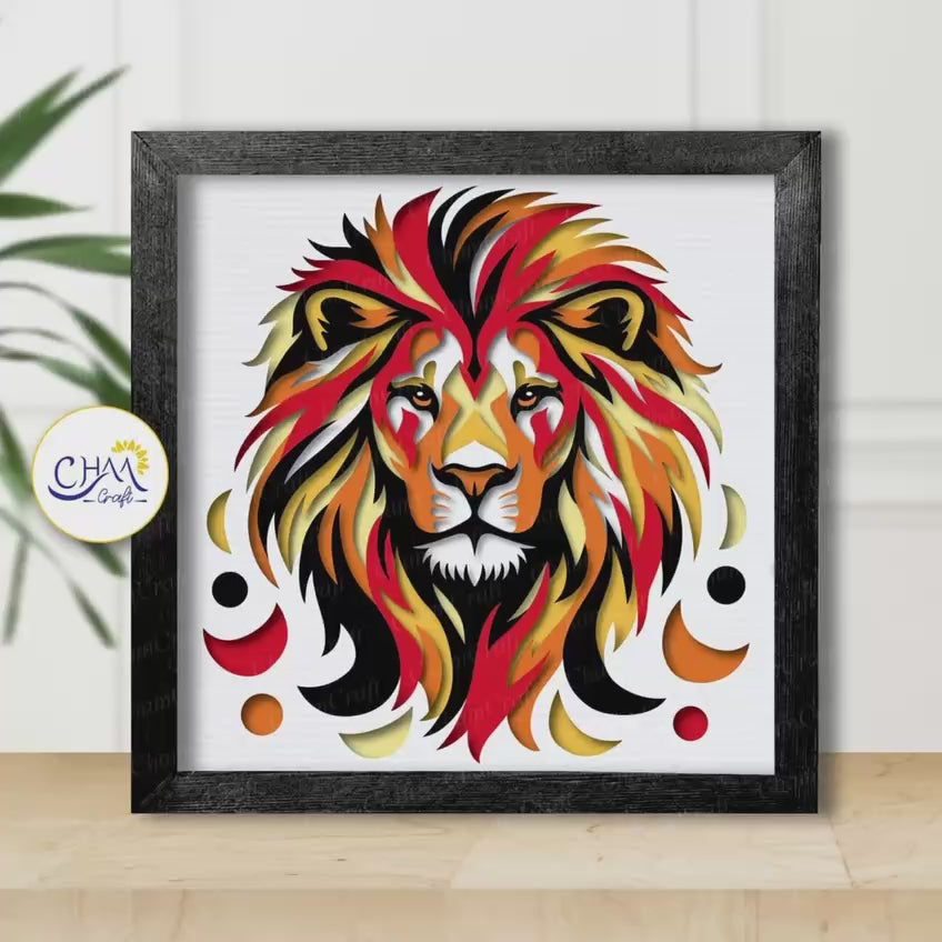 3D Lion Shadow Box SVG Paper Cut Template