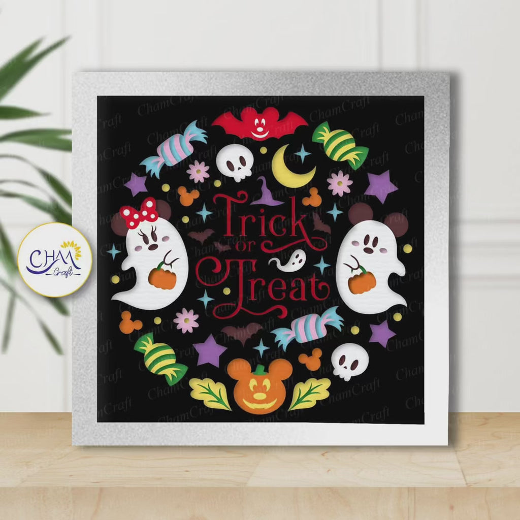 3D Trick Or Treat Shadow Box SVG Paper Cut Template